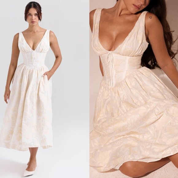 House of CB Dresses & Skirts - House of CB 'Emmelina' Vintage Ivory Floral Embroidered Corset Sundress NWOT